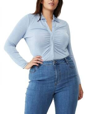 NEW COTTON ON trendy plus size bowie button front shirt top in soft blue
